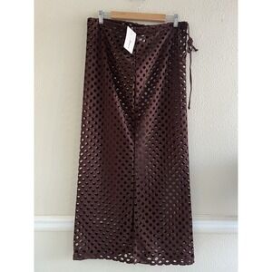 Sister Party NWT Eyelet Brown Maxi Skirt Drawstring Sz M Beach Resort Festival